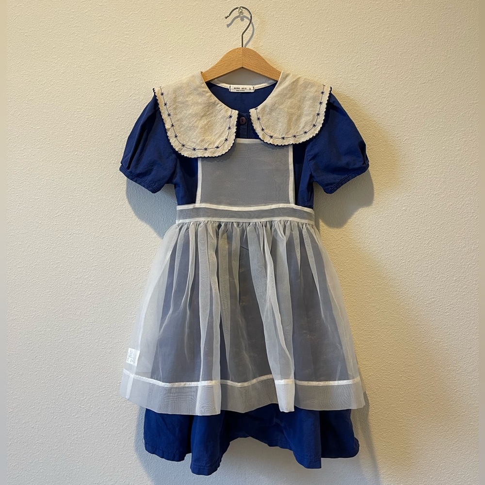 Momo Ann Girls Linen Shortsleeved Dress With Separate Pinafore Size 4-6Y